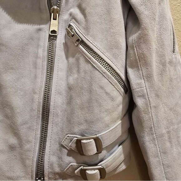 ALL SAINTS Sky Blue Suede Moto Jacket NWOT Sz 2 - Picture 14 of 16